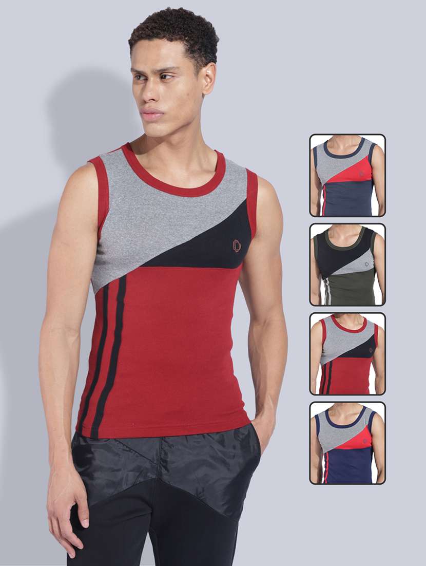 men pack of 4 color block sleeveless vest