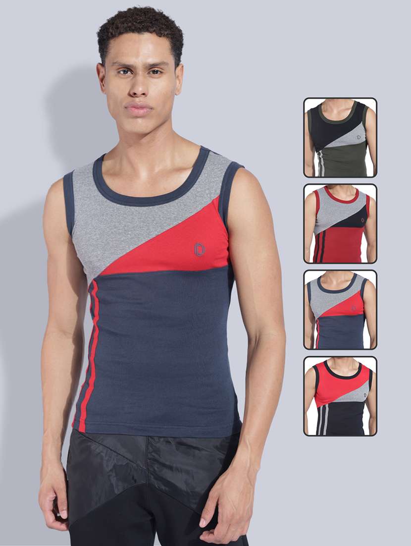 men pack of 4 color block sleeveless vest