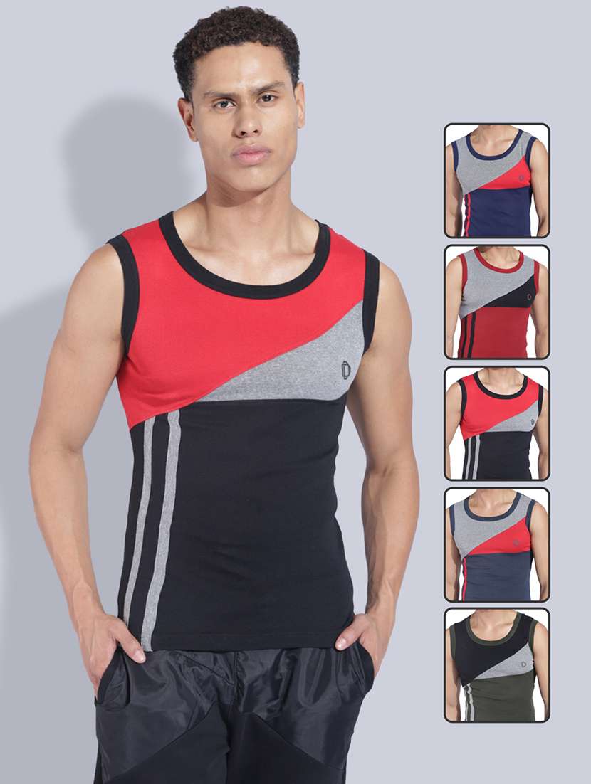 men pack of 5 color block sleeveless vest
