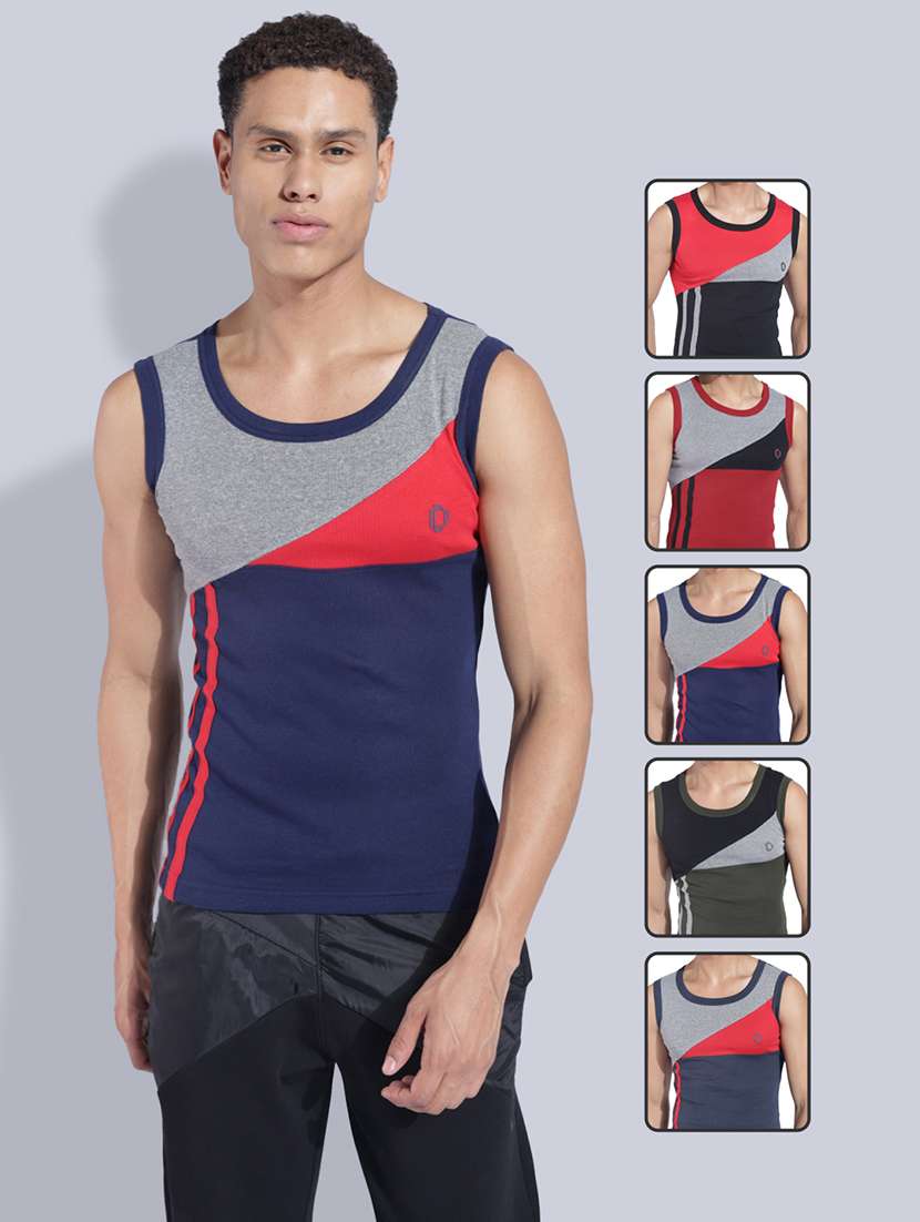 men pack of 5 color block sleeveless vest