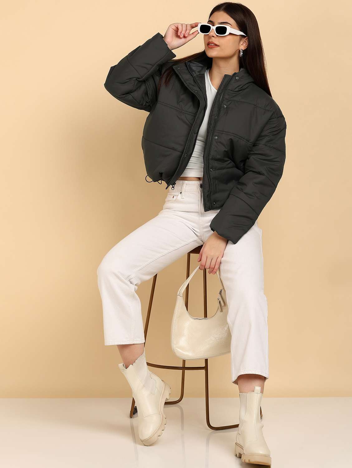 women solid long sleeve pufferjacket - 22181117 -  Standard Image - 3