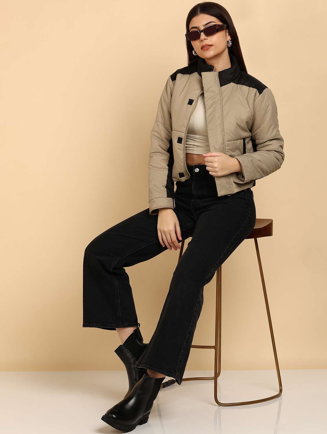 women color blocked long sleeve quilted jacket - 22181119 -  Standard Image - 3