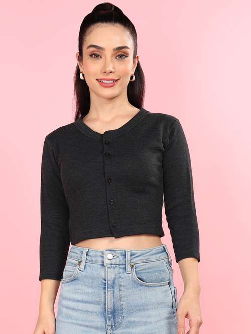 women solid three quarter sleeve thermal top - 22181129 -  Standard Image - 0