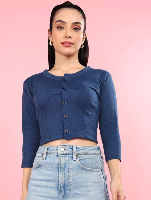 women solid three quarter sleeve thermal top - 22181130 -  Standard Image - 0