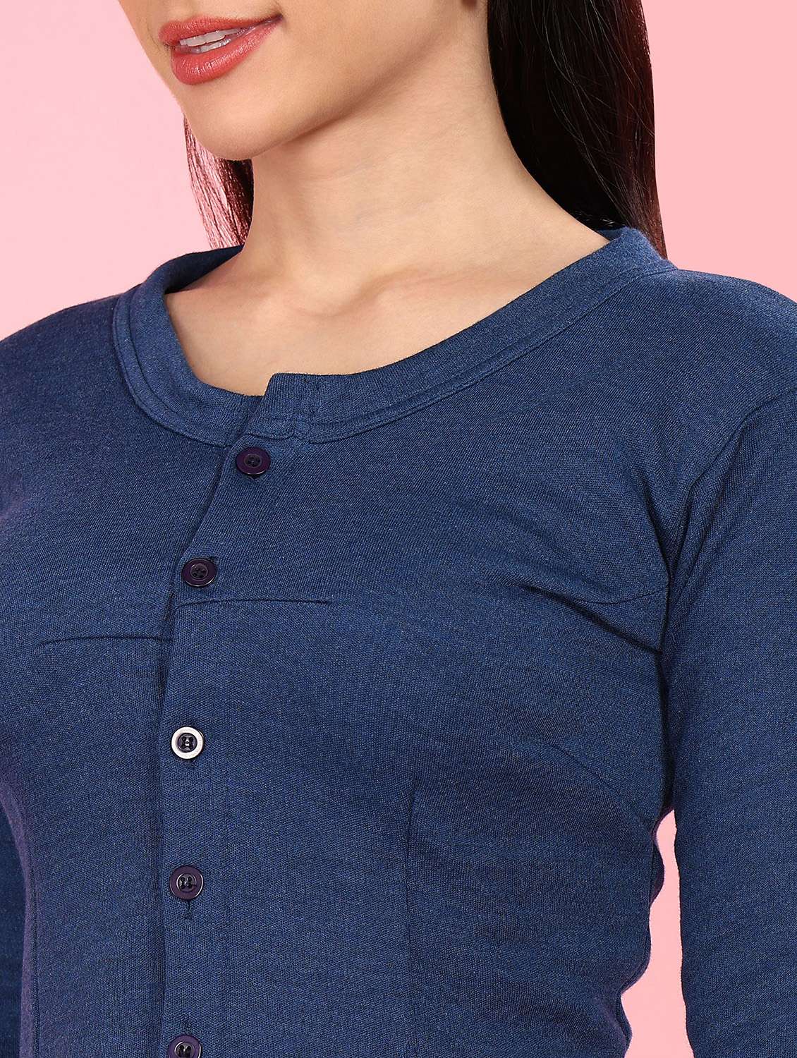 women solid three quarter sleeve thermal top - 22181130 -  Standard Image - 3