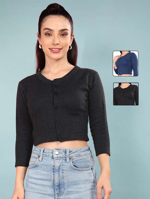 women pack of 2 solid three quarter sleeve thermal top - 22181132 -  Standard Image - 0