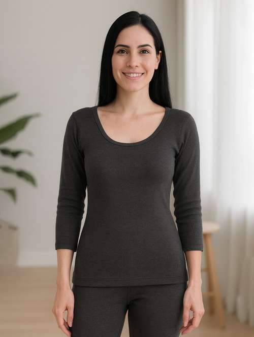 women solid three quarter sleeve thermal top - 22181133 -  Standard Image - 0