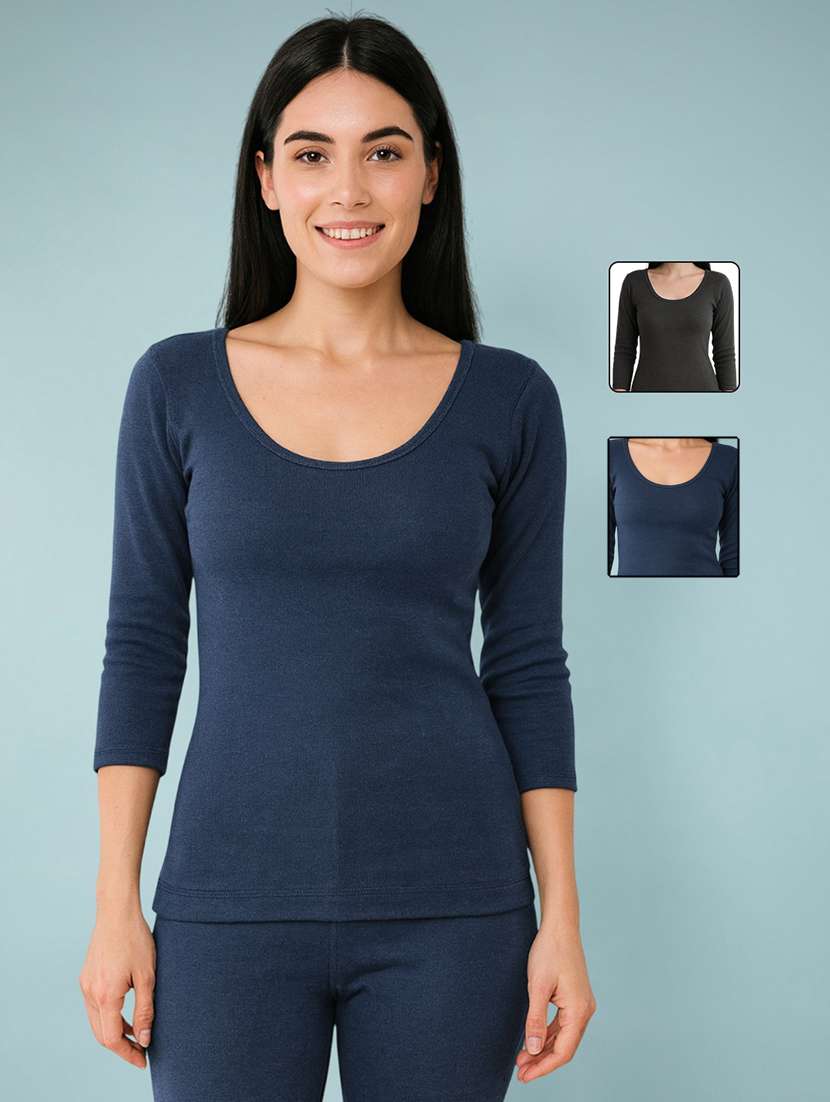 women pack of 2 solid three quarter sleeve thermal top