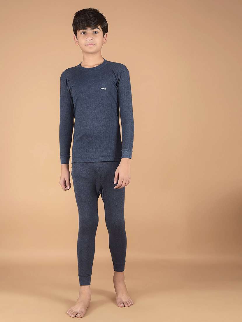 boys solid round neck thermal wear set