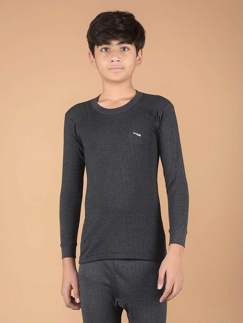 boys solid round neck top thermal wear