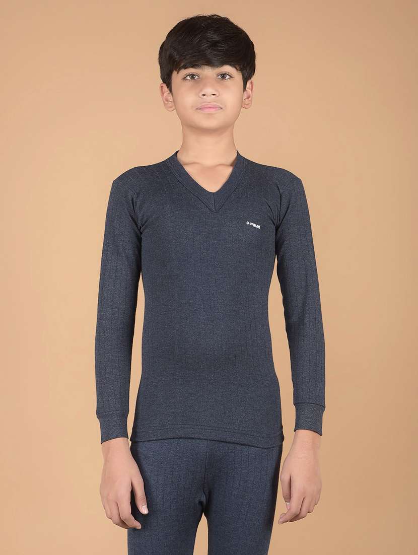 boys solid v neck top thermal wear