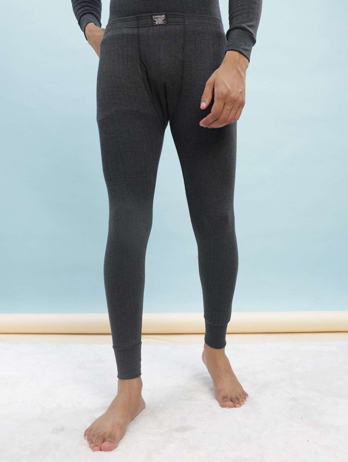 men solid mid rise thermal bottom