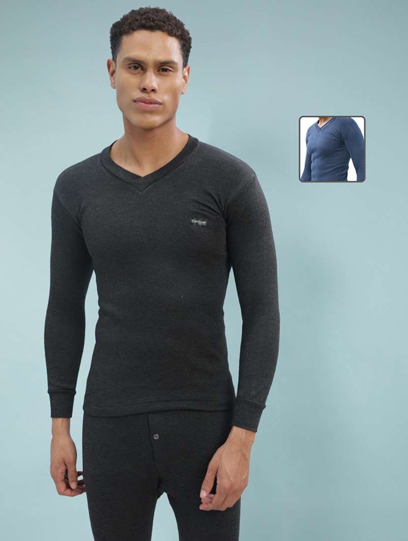 men solid full sleeve thermal top pack of 2