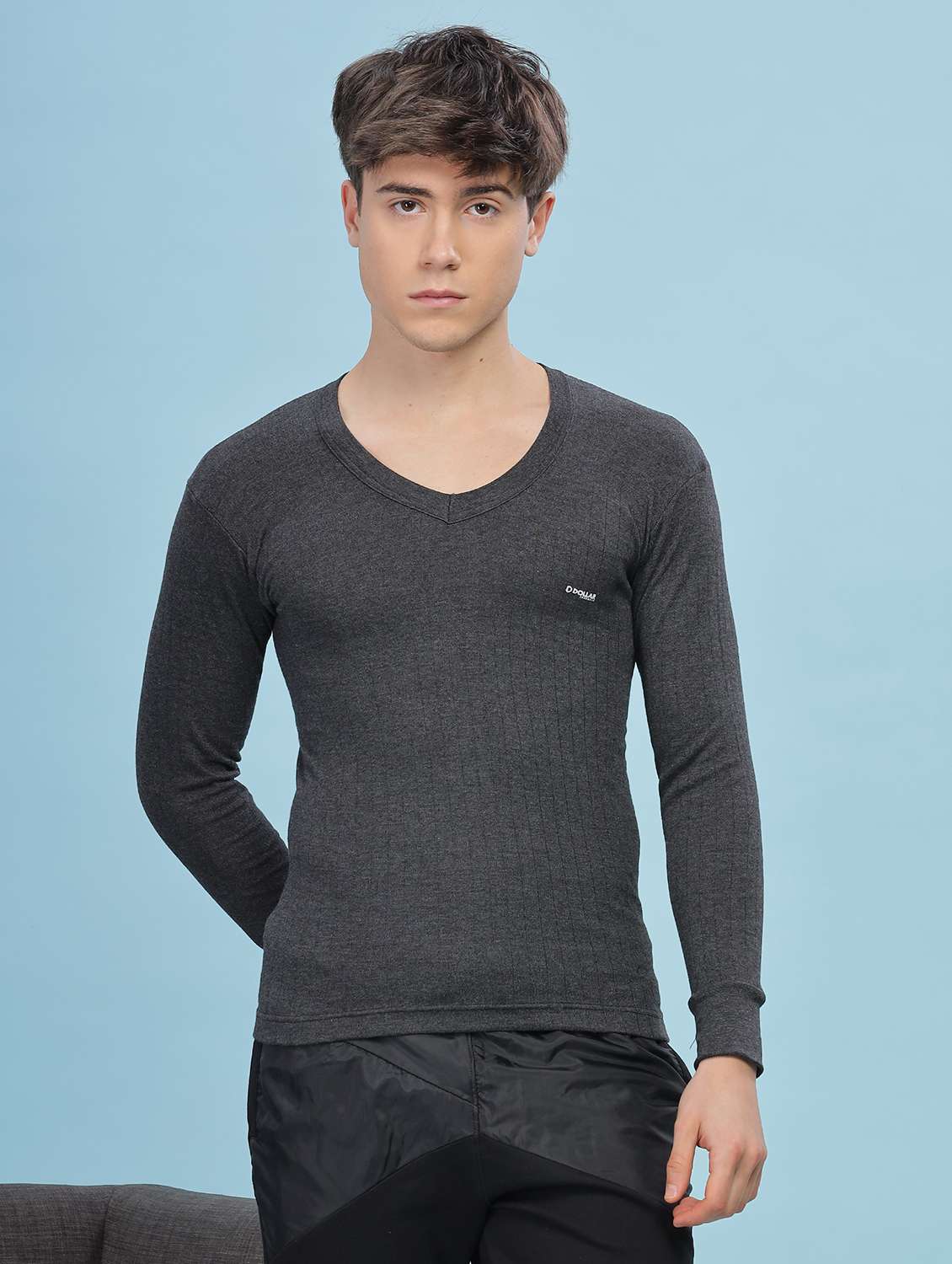men solid full sleeve thermal top