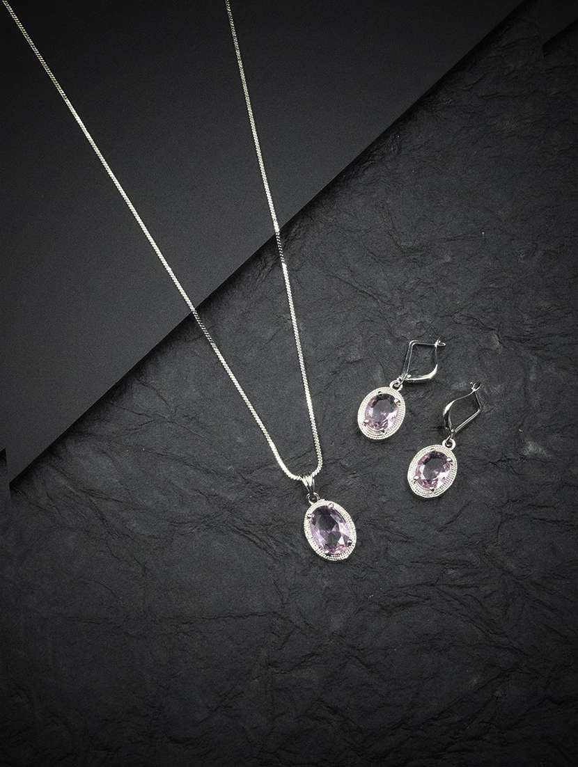 silver plated crystal pink pendant set