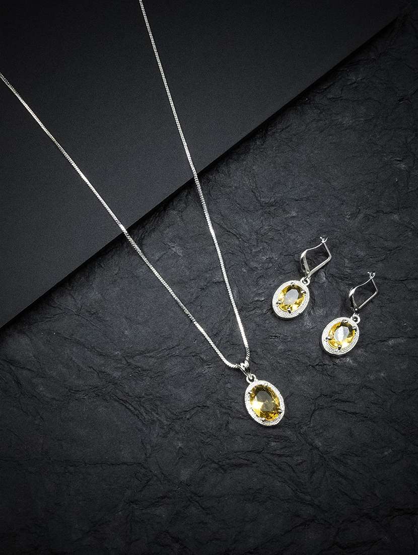 yellow cz studded silver-plated pendant set