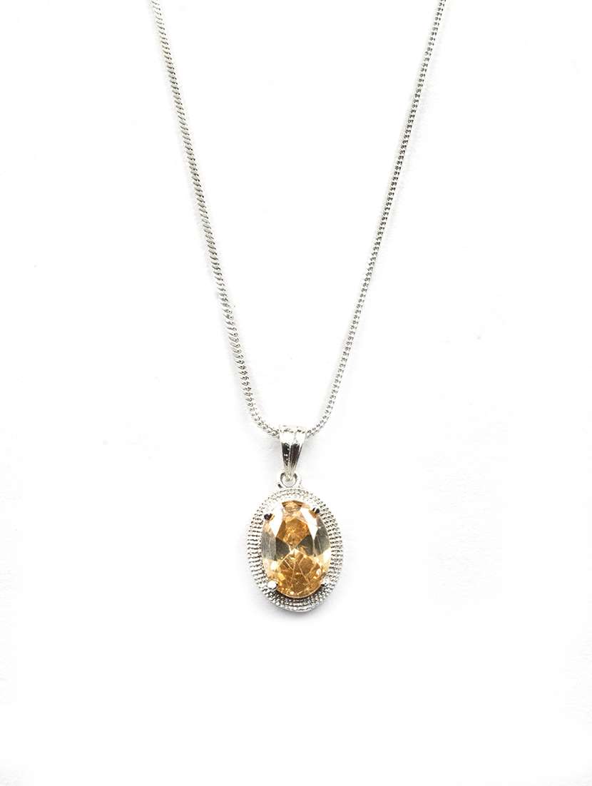 yellow cz studded silver-plated pendant set - 22181240 -  Standard Image - 3