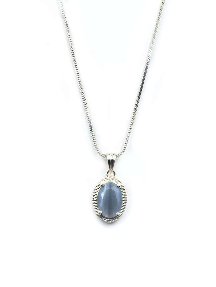 grey silver-plated oval pendant earring set - 22181241 -  Standard Image - 3