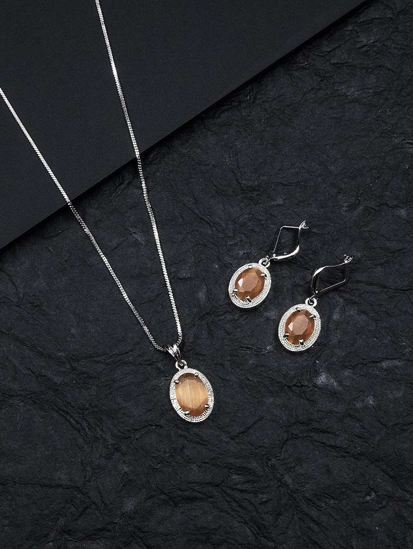 orange stone silver-plated pendant set