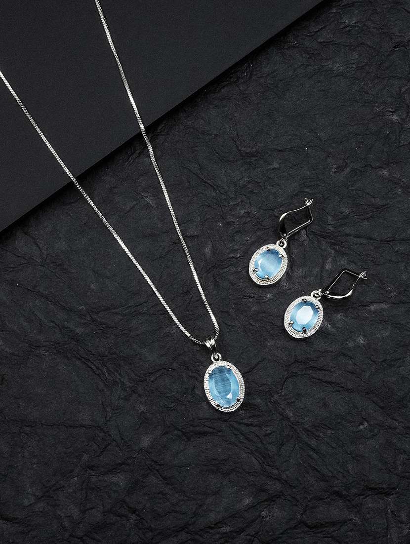 blue fashion jewellery silver-plated pendant set