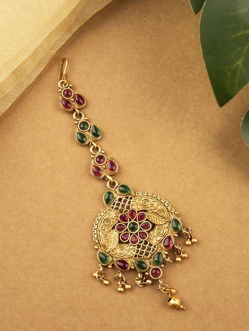 gold plated floral maangtika  - 22181246 -  Standard Image - 0