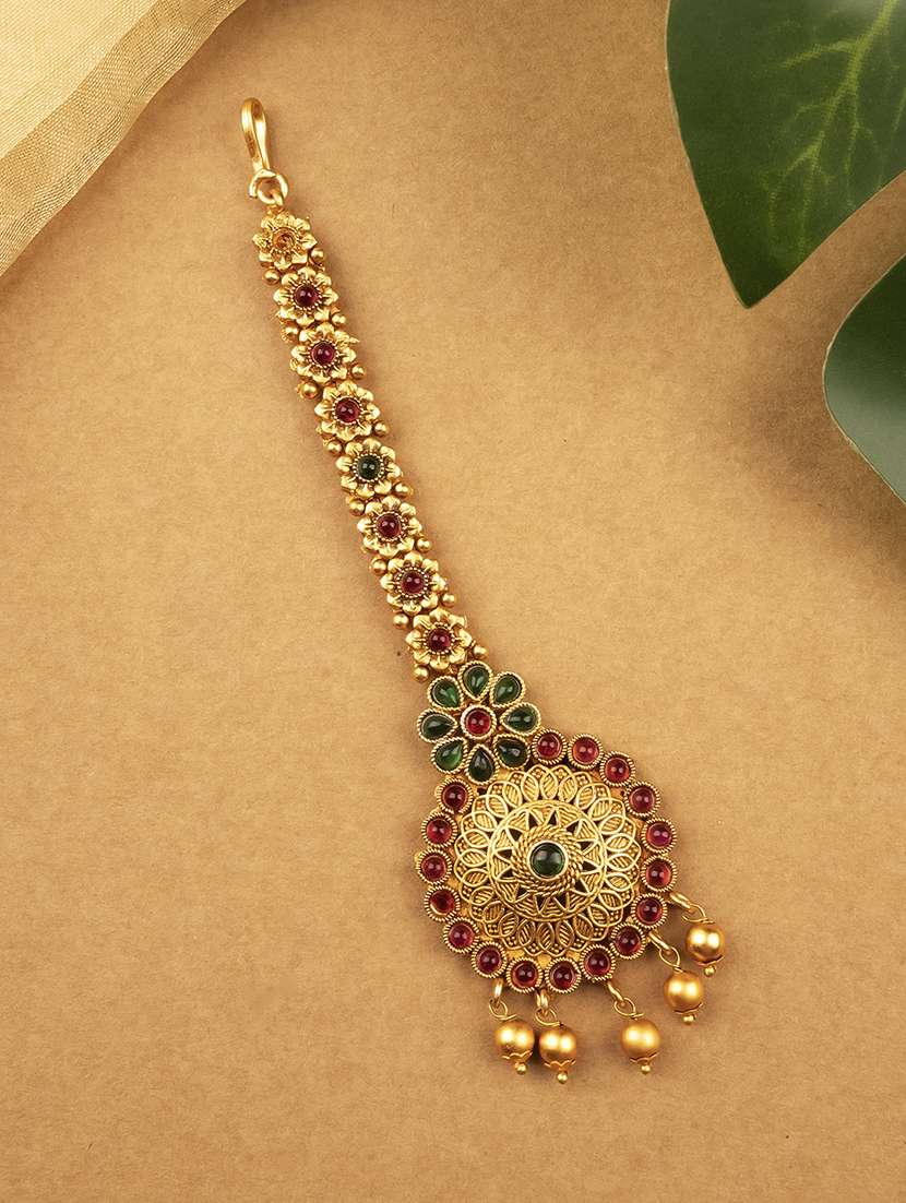 women gold plated zinc maang teeka