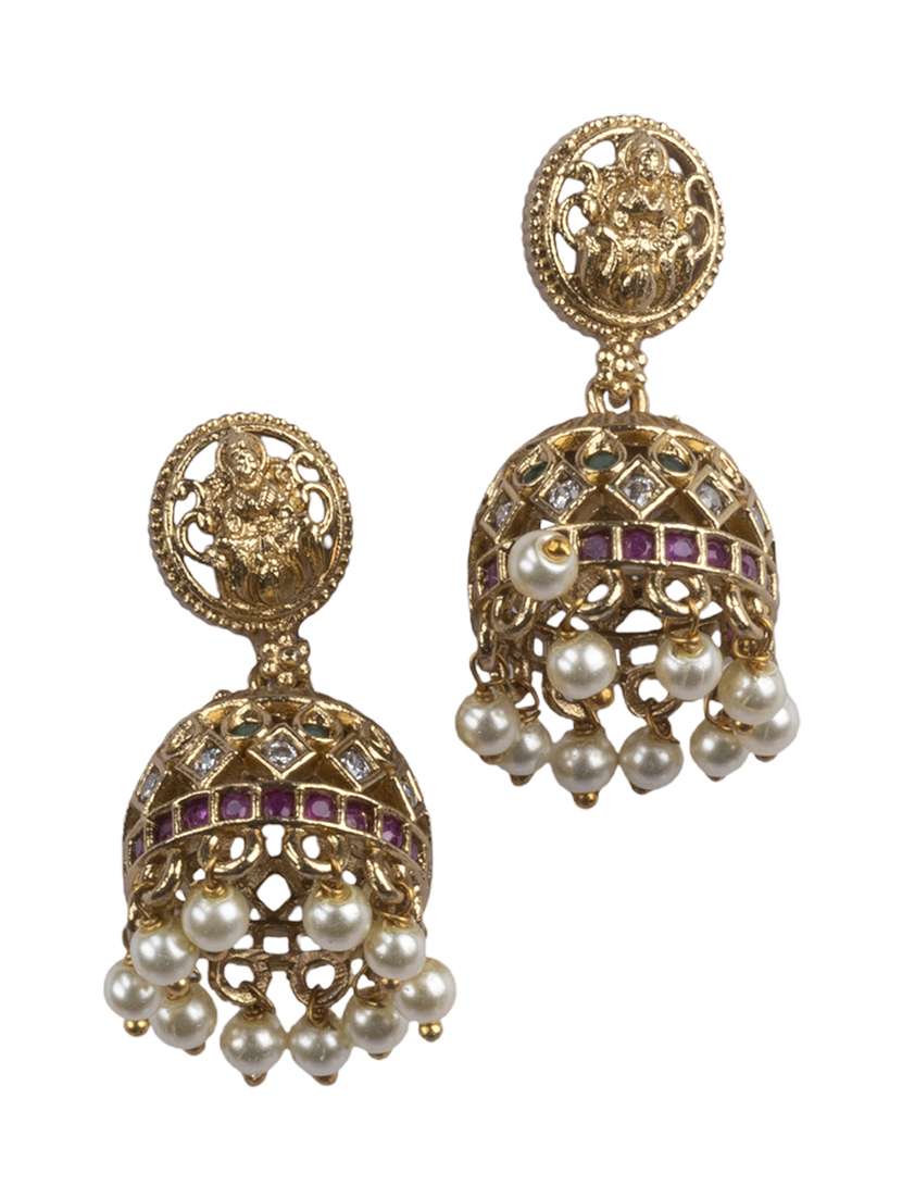 gold ethnic jhumka necklace jewellery set - 22181255 -  Standard Image - 3