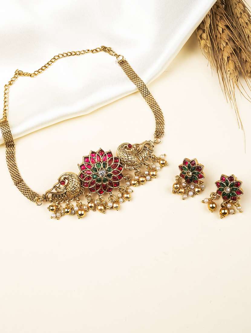 women minimalist multicolor floral choker set