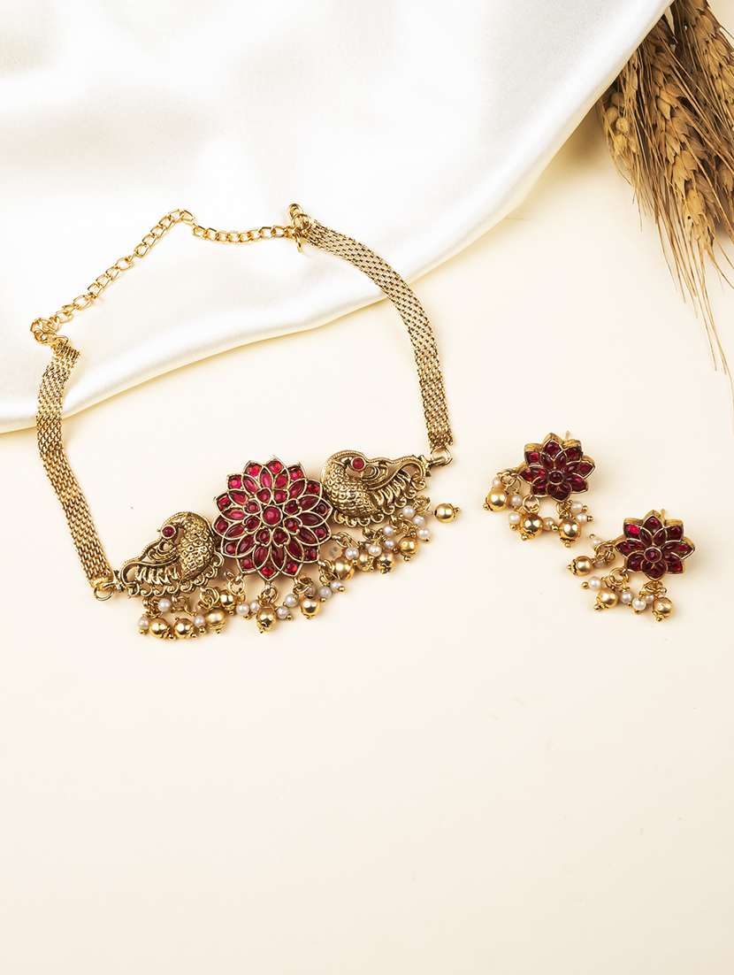 women minimalist red floral choker set