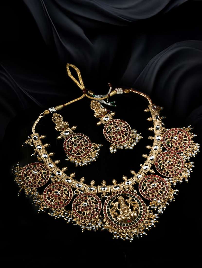 women gold plated necklace and earring set