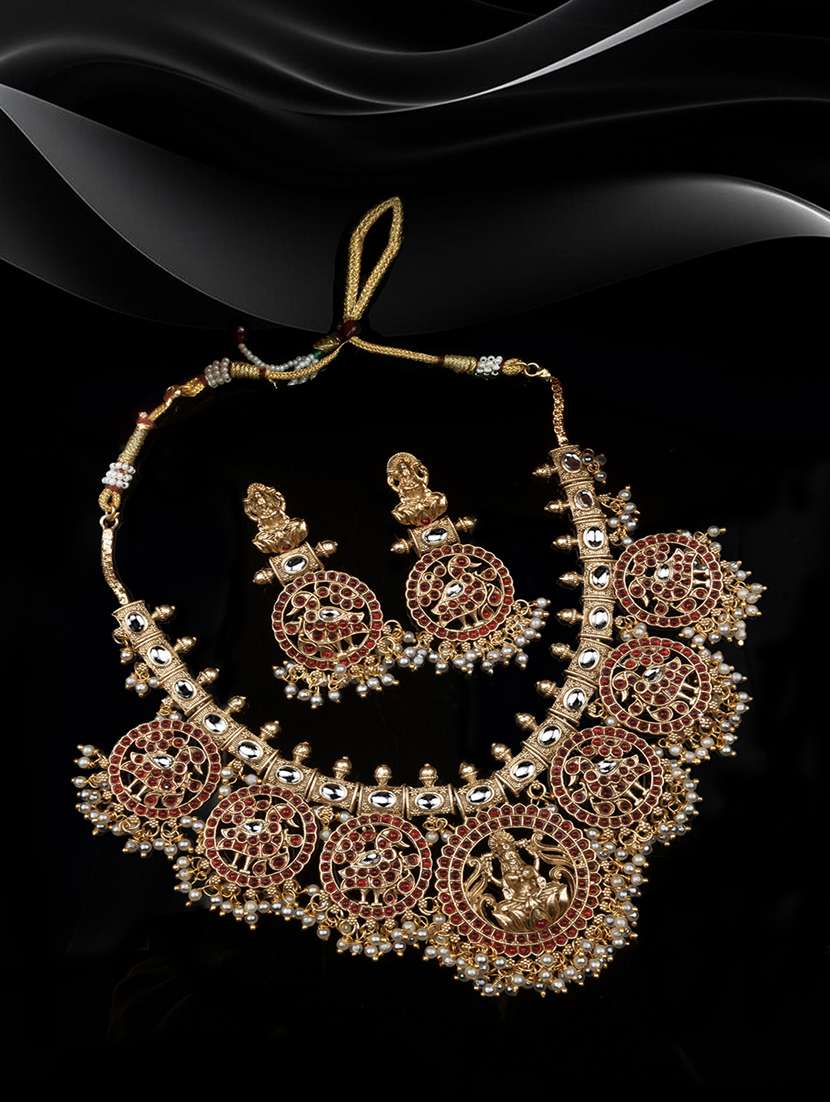 women gold plated red beads necklace set