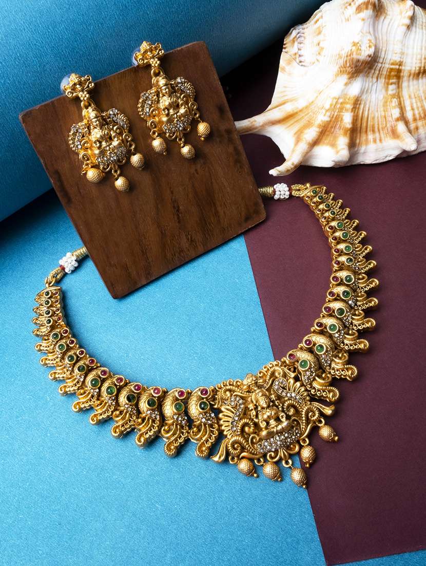women gold plated necklace and earring set