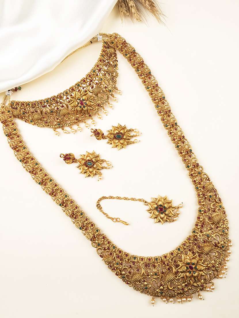 traditional gold plated floral bridal jewellery set