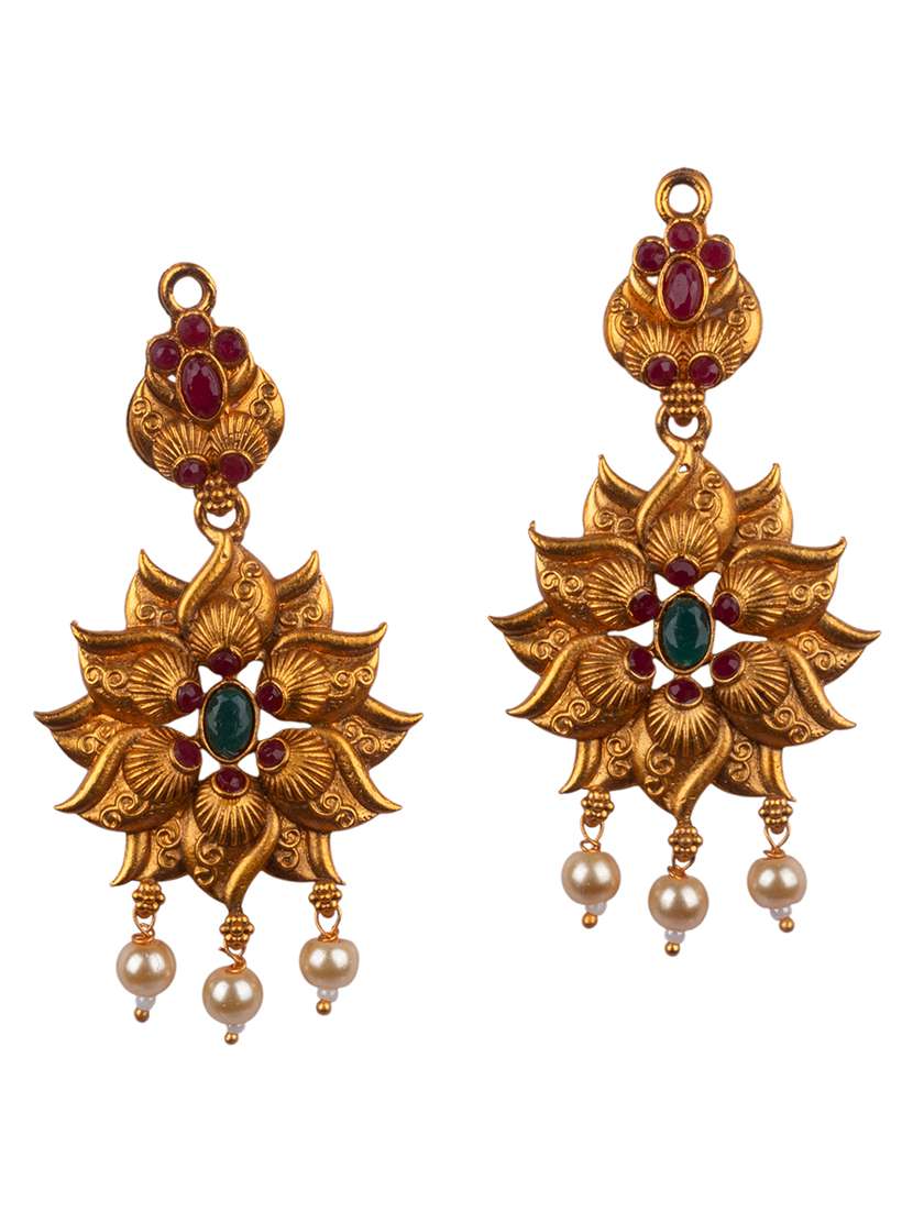 traditional gold plated floral bridal jewellery set - 22181311 -  Standard Image - 3