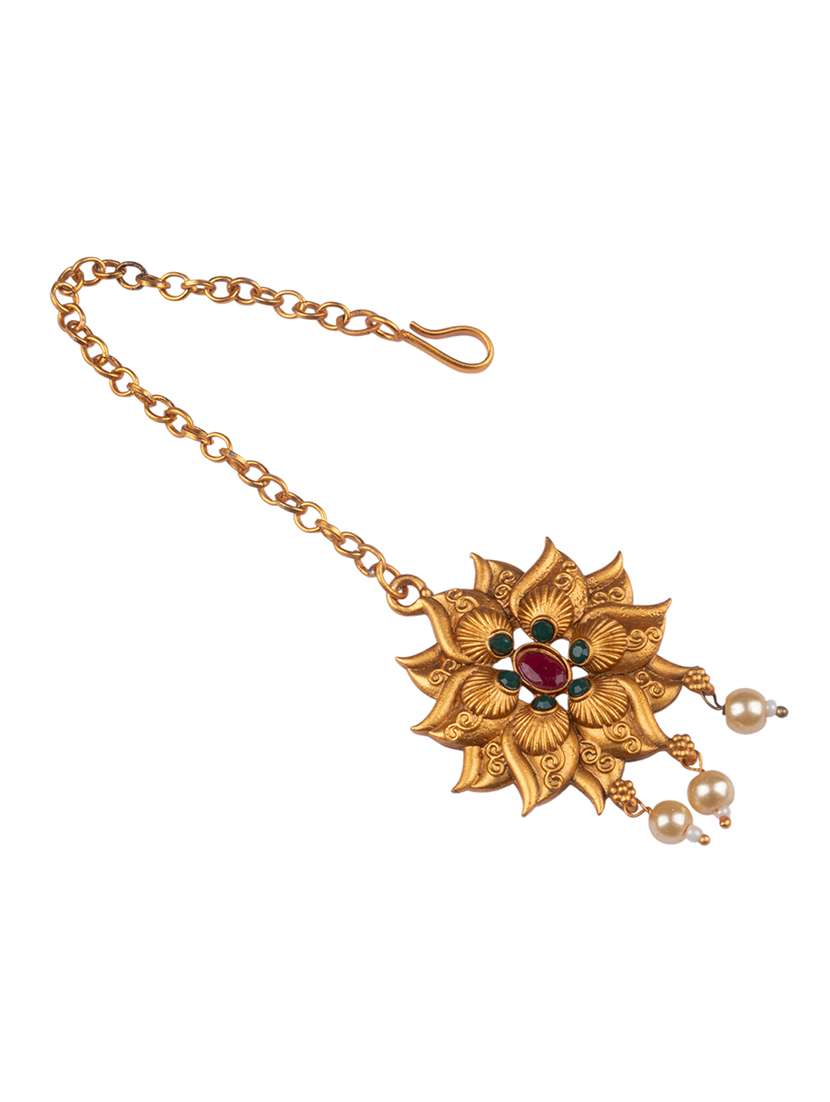 traditional gold plated floral bridal jewellery set - 22181311 -  Standard Image - 5