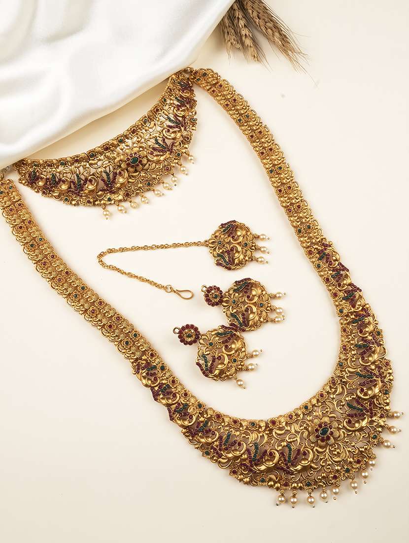 traditional gold plated floral bridal jewellery set