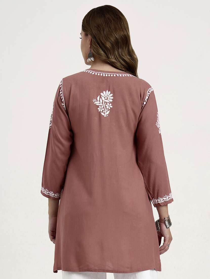 women solid with work long sleeve chikankari straight kurti - 22181364 -  Standard Image - 3