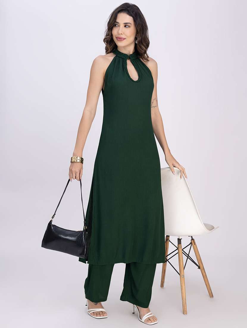 women solid halter neck n a-line kurta - 22181378 -  Zoom Image - 0