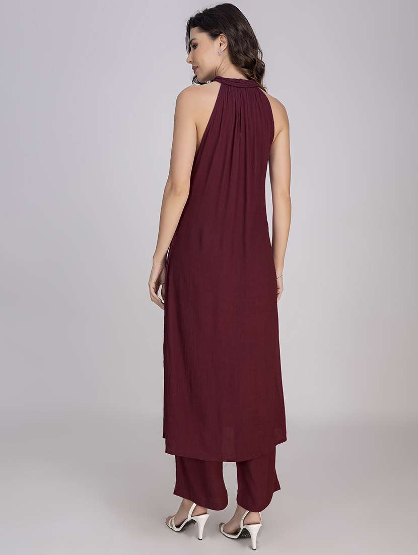 women solid halter neck n a-line kurta - 22181379 -  Standard Image - 3