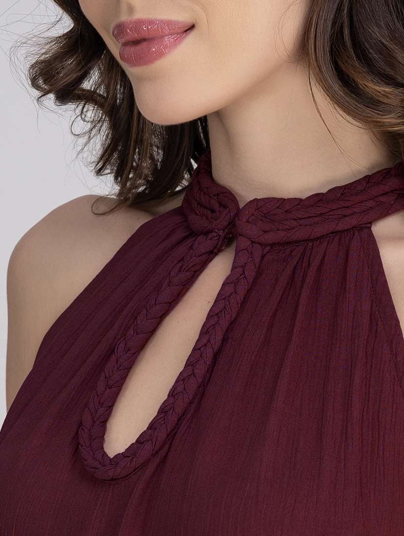 women solid halter neck n a-line kurta - 22181379 -  Standard Image - 5