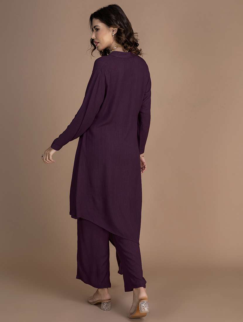women solid long sleeve asymmetric kurta - 22181385 -  Standard Image - 3