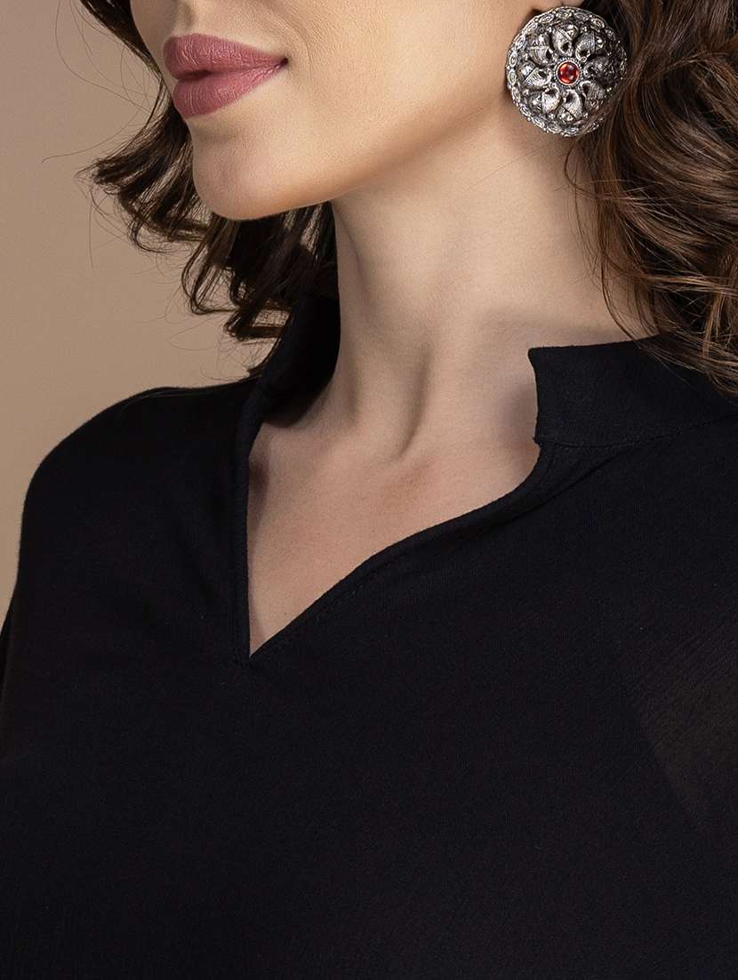 women solid long sleeve asymmetric kurta - 22181386 -  Standard Image - 5