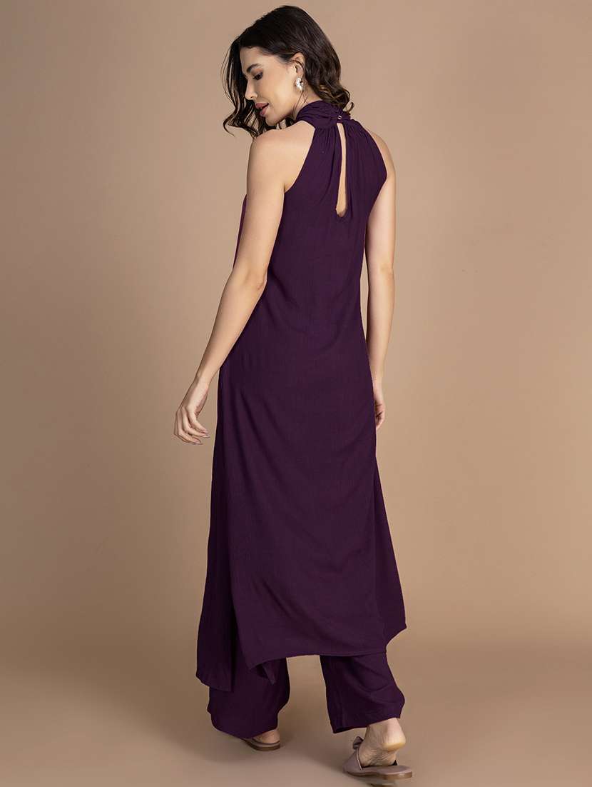 women solid halter neck n flared kurta - 22181388 -  Standard Image - 3