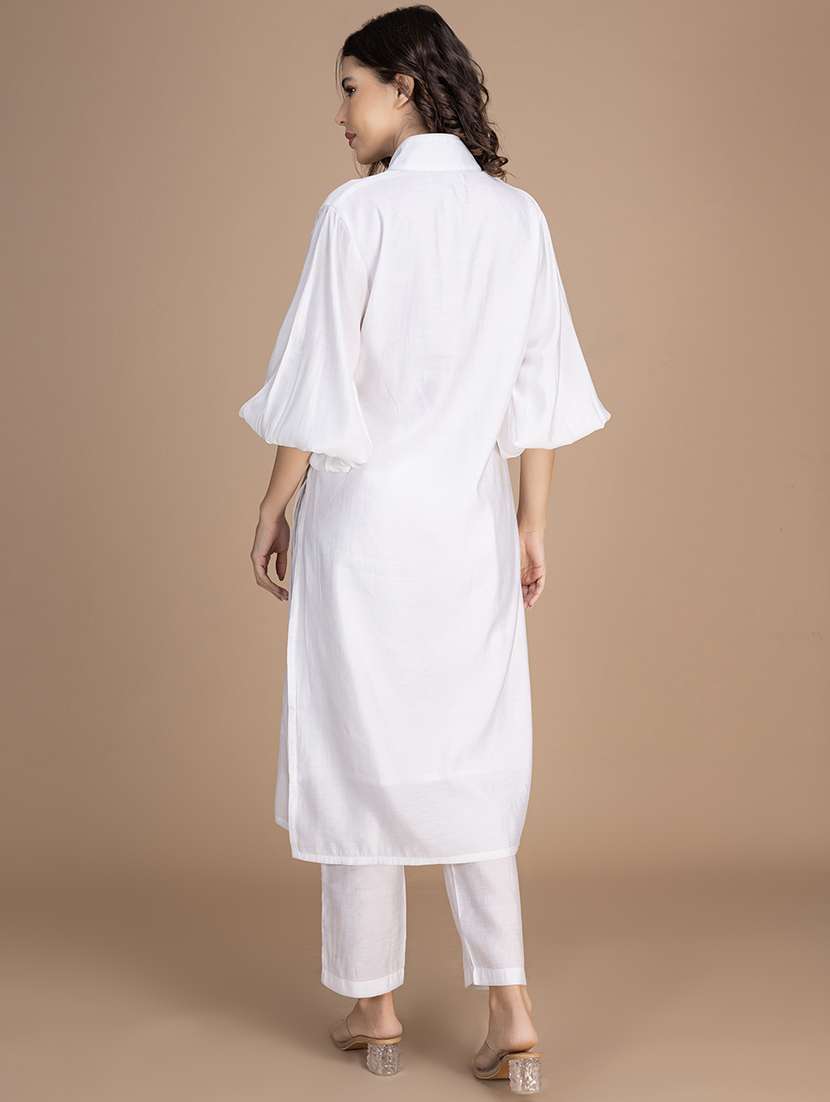 women solid bishop sleeve straight kurta - 22181389 -  Standard Image - 3