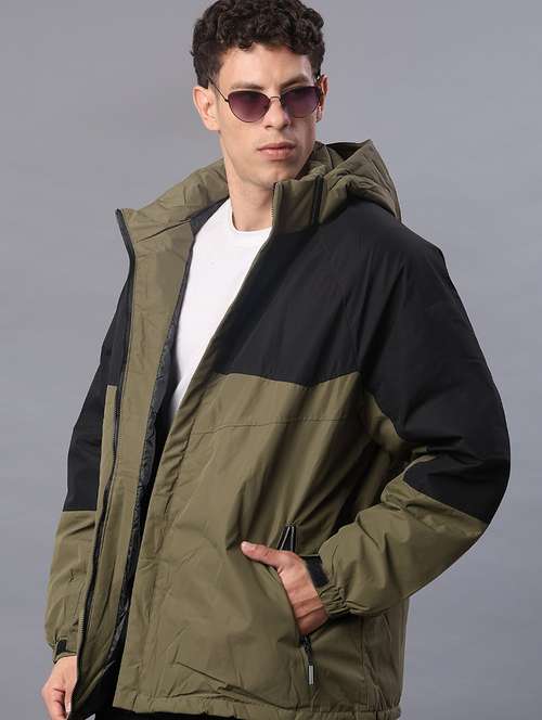 men color blocked long sleeve hooded quilted jacket - 22181416 -  Standard Image - 0