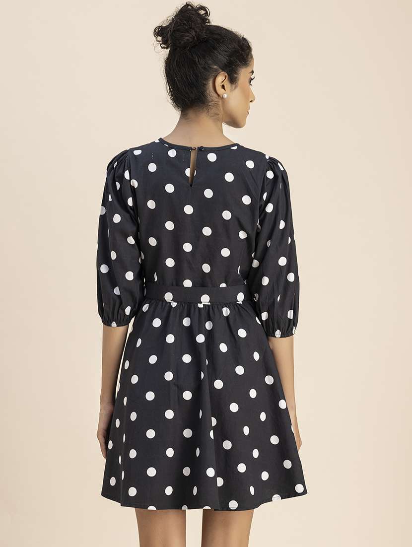 women polka doted puff sleeve a-line dress - 22181426 -  Standard Image - 3