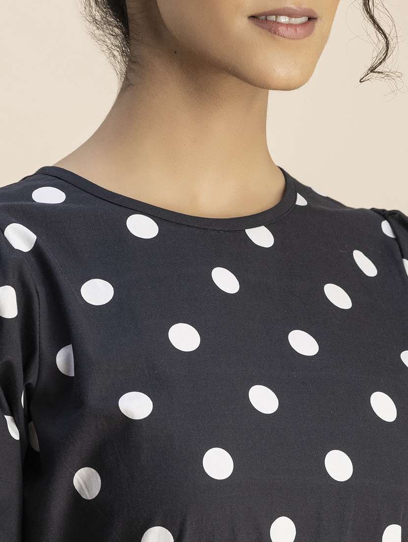 women polka doted puff sleeve a-line dress - 22181426 -  Standard Image - 5