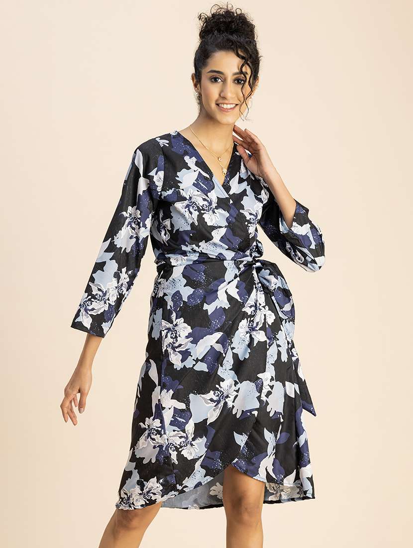 women printed long sleeve wrap dress - 22181427 -  Standard Image - 3