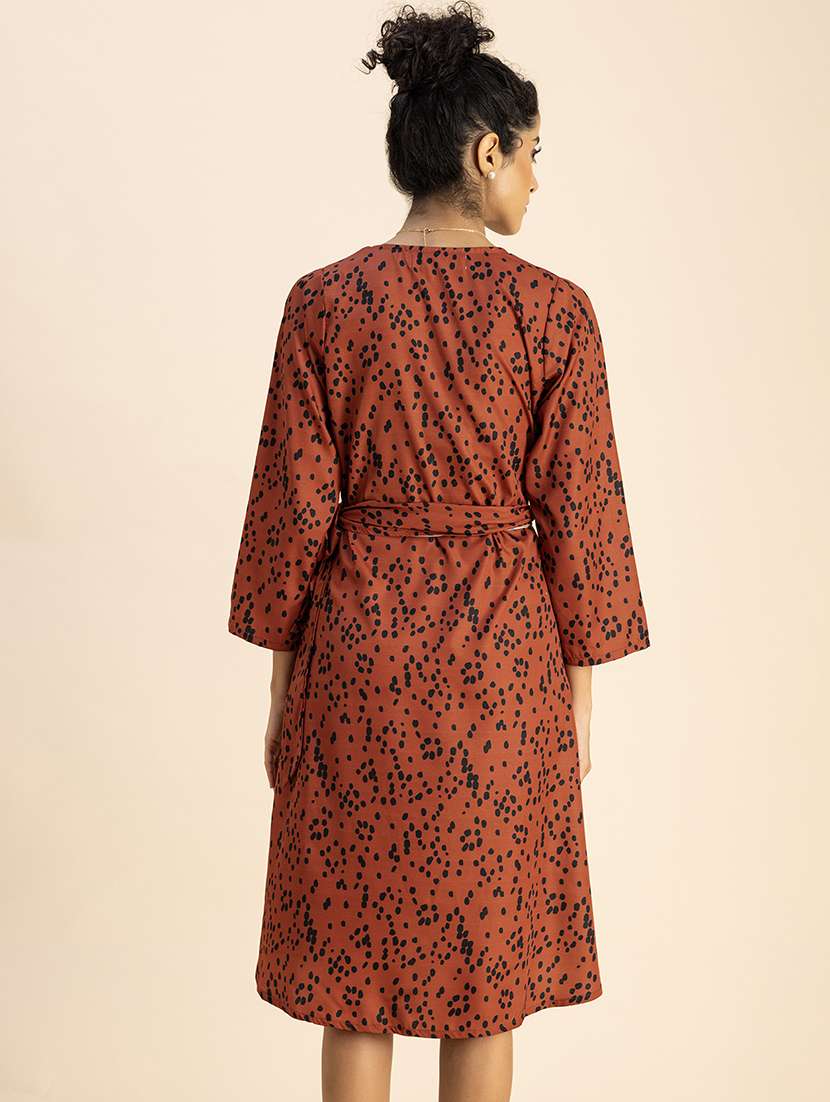 women printed long sleeve wrap dress - 22181428 -  Standard Image - 3
