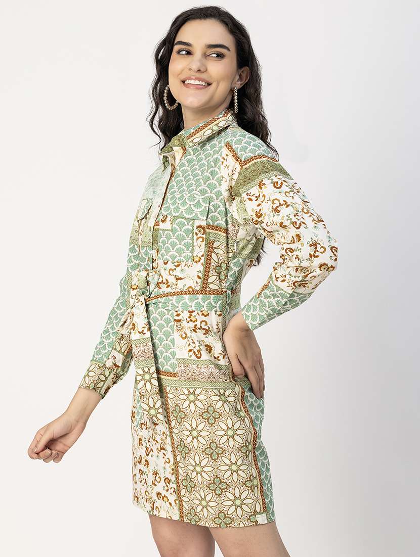 women printed collared long sleeve dress - 22181429 -  Standard Image - 3